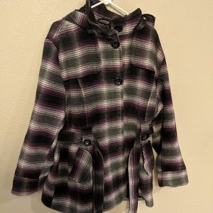 Purple plaid trench coat